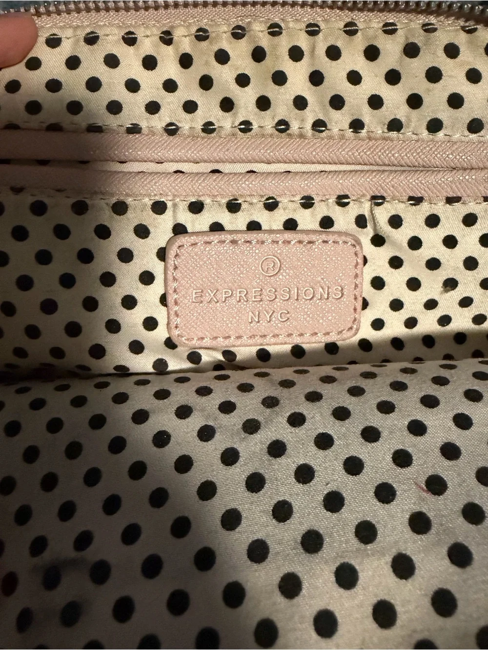 Expressions Pouch in Light Pink with Black Polka Dots